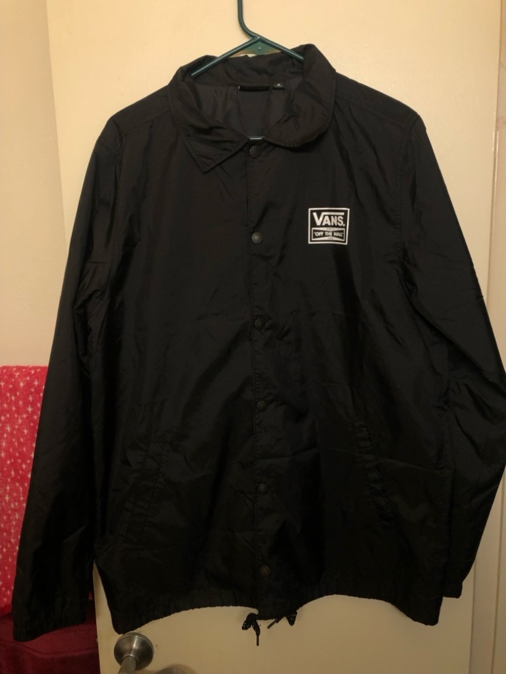 Vans Black Windbreaker Coach Jacket with Logo Patch Size M